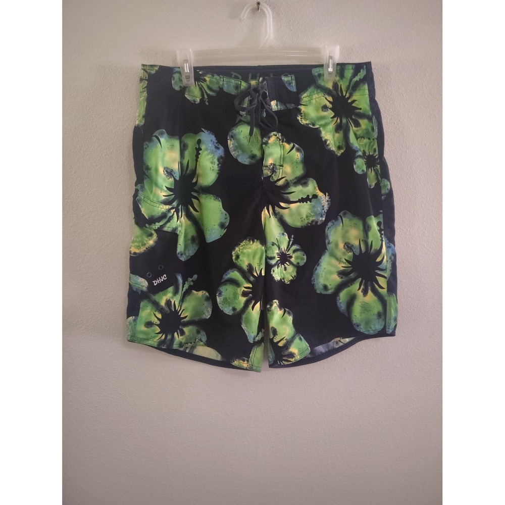 Duck Head Jeans Co Mens Board Shorts Navy Blue Green Hibiscus Floral Swim Trunks